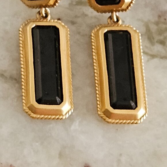 RARE DESIGNER MONICA RICH KOSANN 18K GOLD ONYX OCTAGON OBLONG PIERCED EARRINGS - Picture 13 of 13